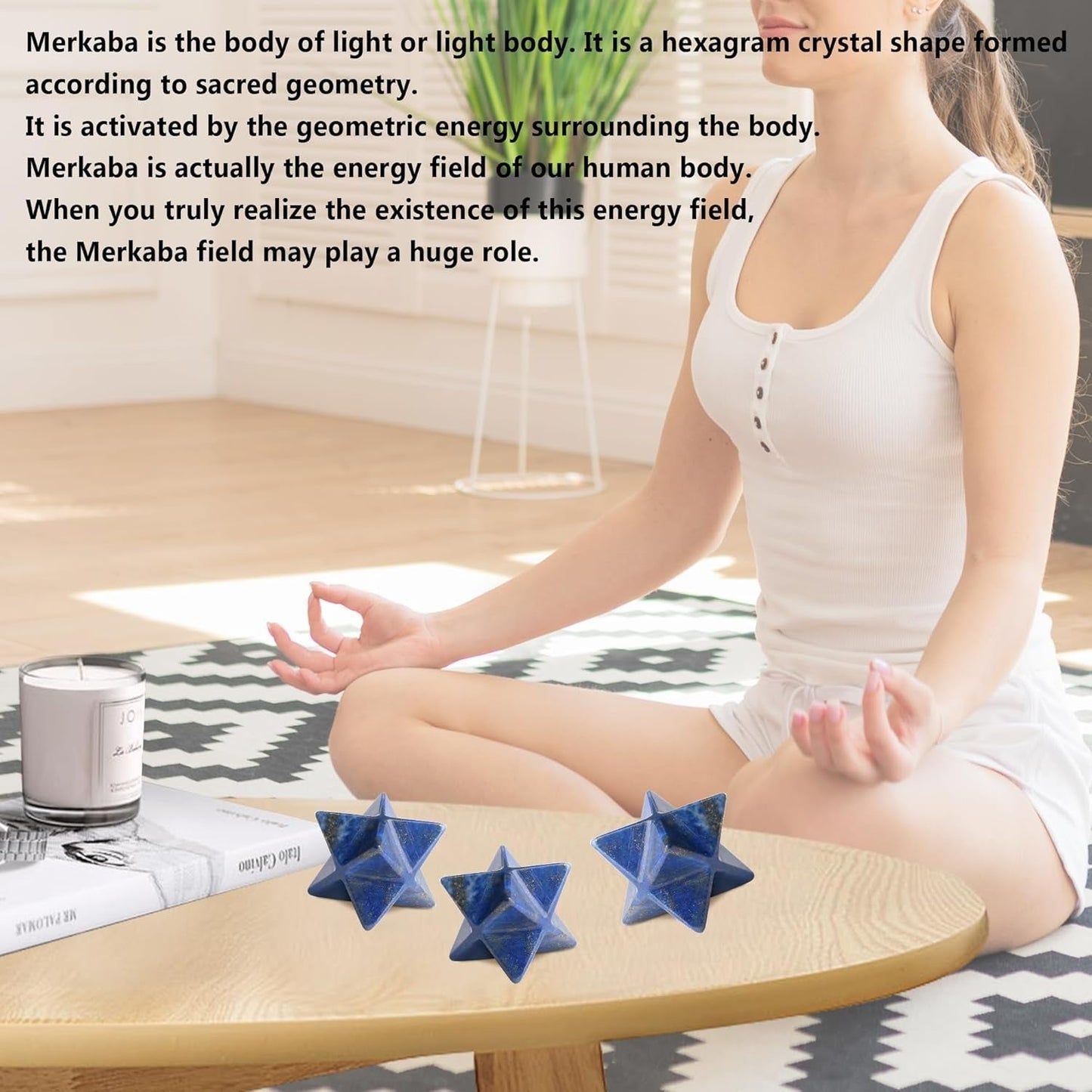 Lapis Lazuli Merkaba Crystal Natural Healing Stones Sacred Meditation Energy Generator 1" Reiki 3D Star Dodecahedron Crystal Grid Home Decor Protection Cleansing Spiritual Gifts