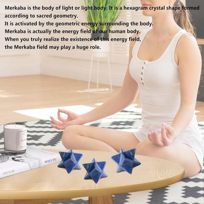 Lapis Lazuli Merkaba Crystal Natural Healing Stones Sacred Meditation Energy Generator 1" Reiki 3D Star Dodecahedron Crystal Grid Home Decor Protection Cleansing Spiritual Gifts