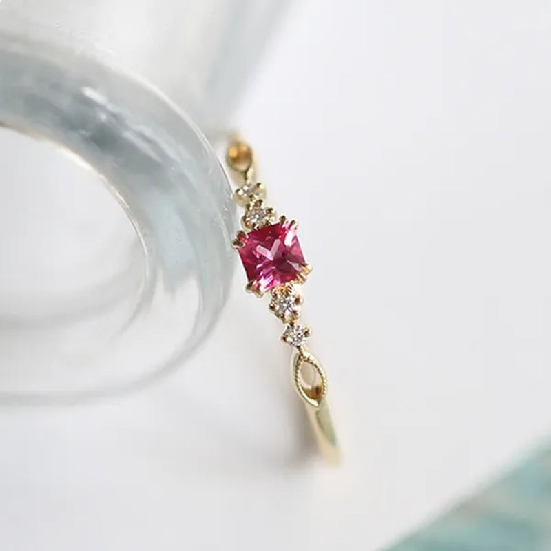Women Dainty 18k gold plated plated  Quadrate Red Rubine Gemstone Diamond Rings Wedding Engagement Courtship Ring Jewelry - WORLD TIME VISITS