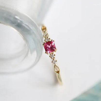 Women Dainty 18k gold plated plated  Quadrate Red Rubine Gemstone Diamond Rings Wedding Engagement Courtship Ring Jewelry - WORLD TIME VISITS