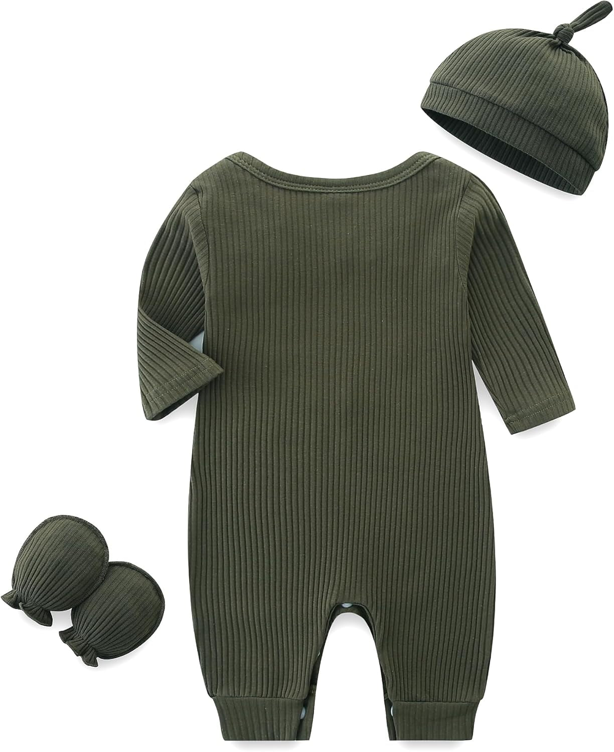 Unisex Newborn Baby Onesie Ribbed Romper Infant Long Sleeve Jumpsuit Hat and Gloves - WORLD TIME VISITS