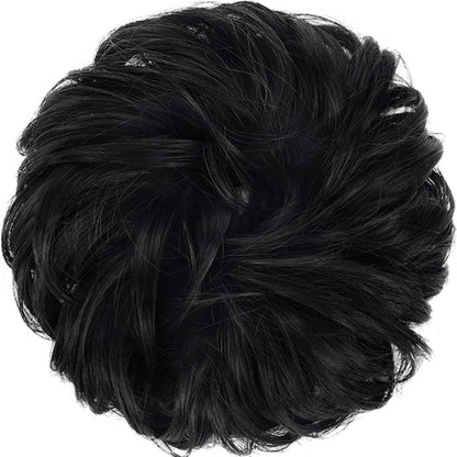 Messy Bun Hair Piece - Elastic Wavy Curly Hair Bun Scrunchies Extensions Synthetic Chignon Hairpieces for Women Girls, Black 1 PCS