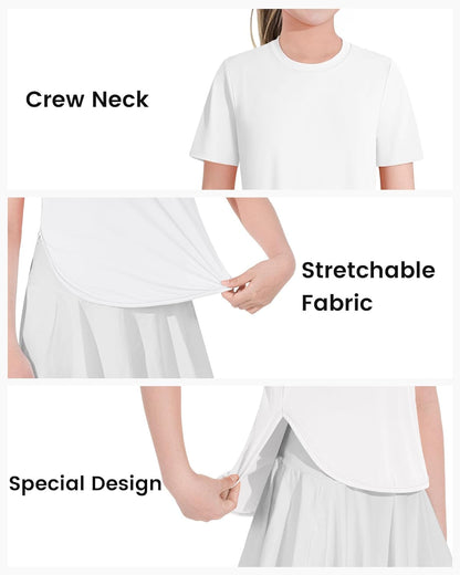 Girls Athletic Shirts Short Sleeve Quick Dry T-Shirt UPF 50+ Basic Tee Tops for Kids Teens Sports Activewear