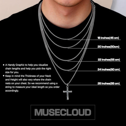 925 Sterling Silver Cross Crucifix Necklace Men - Sterling Silver Carved Jesus Cross Pendant with Stainless Steel Box Chain Catholic Necklaces Christian Jewelry for Mens Women 18-26 Inch