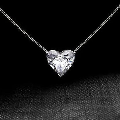 Classic Elegant Ladies Silver Plated Sparkling Heart White Sapphire Choker Necklaces Invisible Chain Wedding Party Bridal Fine Jewelry
