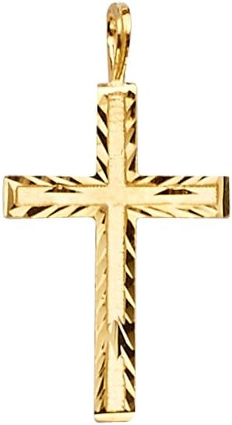 14K REAL Yellow Gold Cross Religious Charm Pendant (Size : 22 X 12 Mm) - WORLD TIME VISITS