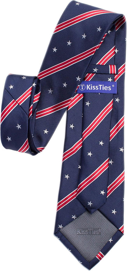Mens Silk Tie Set Patriotic Ties the USA Necktie + Pocket Square