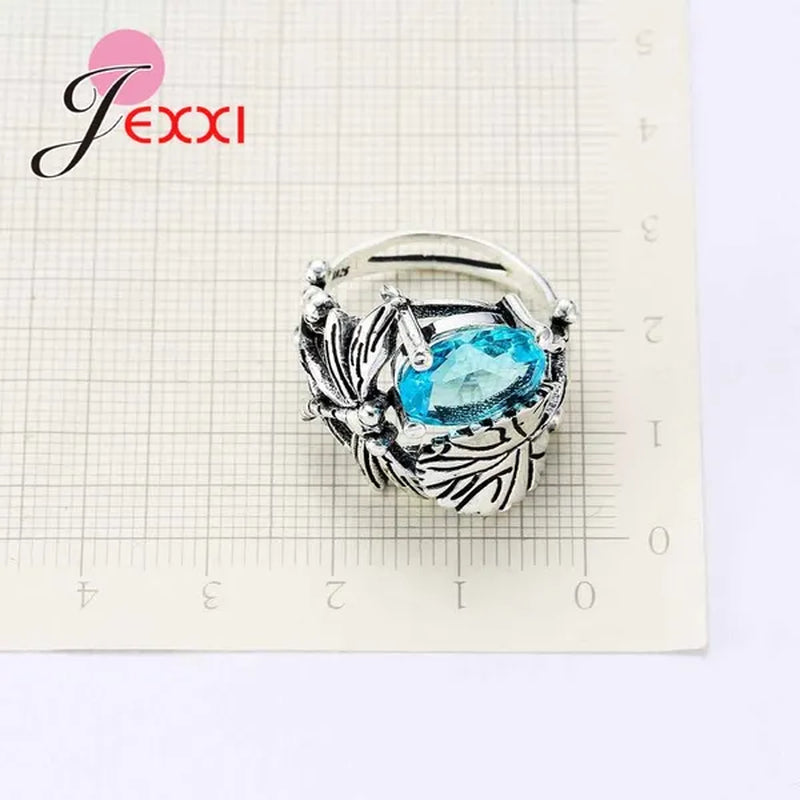 New Arrival Unique Design Dragonfly Leaf Band 925 Sterling Silver Jewelry Red Blue Green Clear AAA+ Zircon  Ring