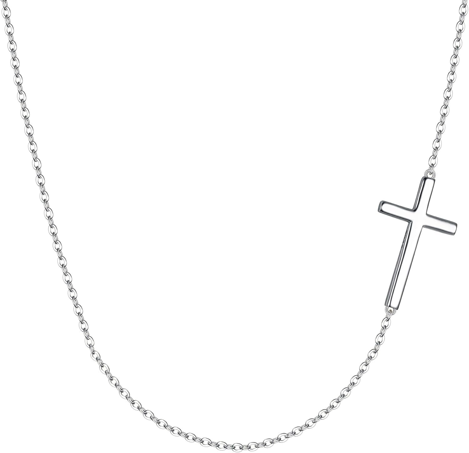 925 Sterling Silver Simple Sideways Cross Pendant Choker Necklace Birthday/Mothers Day/Valentines/Christmas Jewelry Gift for Women - WORLD TIME VISITS