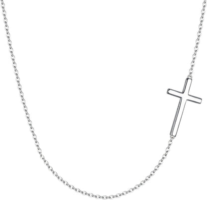 925 Sterling Silver Simple Sideways Cross Pendant Choker Necklace Birthday/Mothers Day/Valentines/Christmas Jewelry Gift for Women - WORLD TIME VISITS
