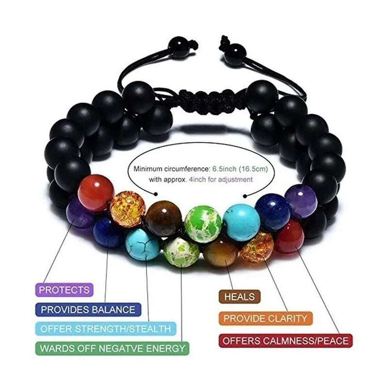 7 Chakra Bracelet Natural Healing Stones Beads Bracelet Double Layered Adjustable Macrame Woven Rope Chain Yoga Bracelet(4Colors)