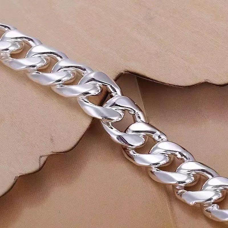 Franco Chain 925 Sterling Silver 10MM 8/20/22/24 Inch Cuban Chain Necklace for Women Men Fashion Jewelry Party Christmas Gifts