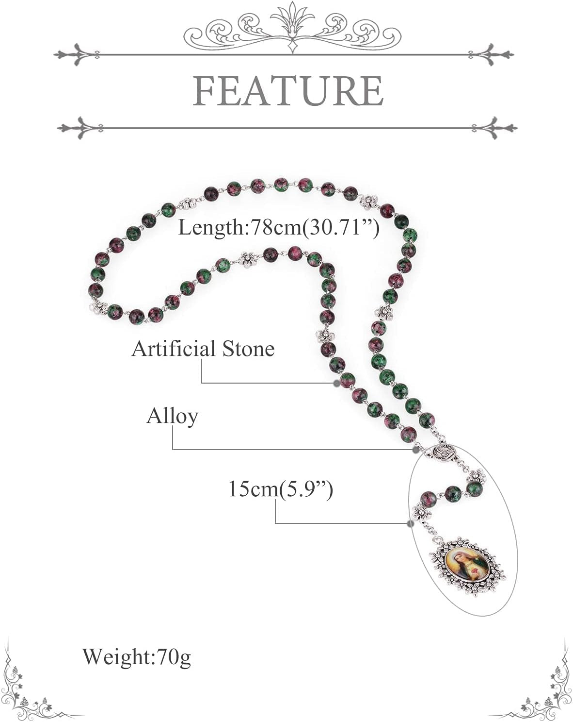 Chaplet Rosary/Servite Rosary of the Seven Sorrows / 7 or 10 Prayer Beads Chain Religious Virgin Mary Pendant Y-Necklace