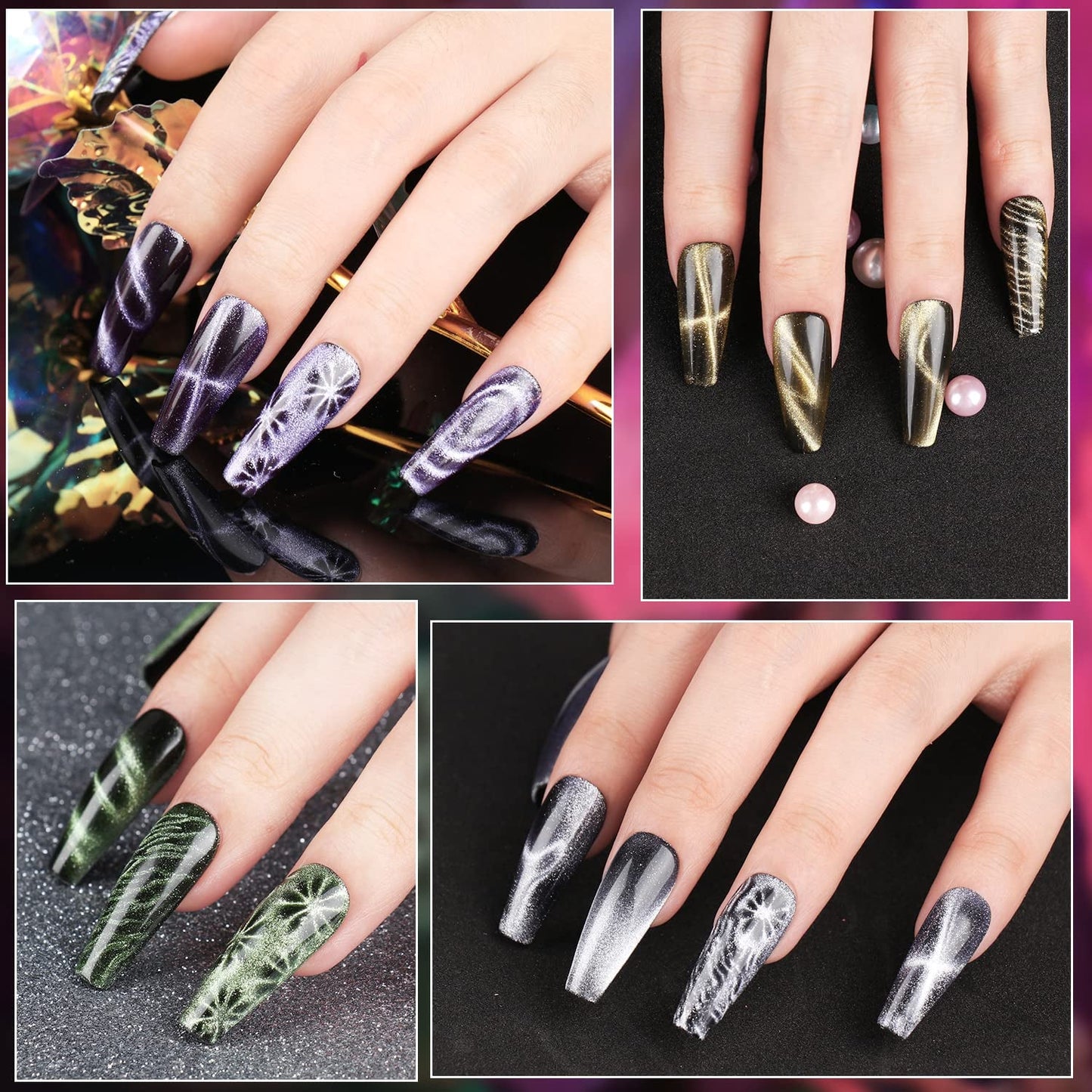 12 Colors Cat Eye Gel Nail Polish Set Not Black Magnetic Nail Polish Set Holographic Glitter 9D Galaxy Series Cat Eye Gel Polish Set with 2 Magnet Stick for Home DIY Soak off UV LED