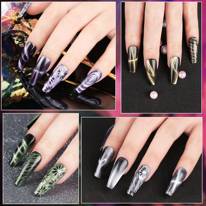 12 Colors Cat Eye Gel Nail Polish Set Not Black Magnetic Nail Polish Set Holographic Glitter 9D Galaxy Series Cat Eye Gel Polish Set with 2 Magnet Stick for Home DIY Soak off UV LED