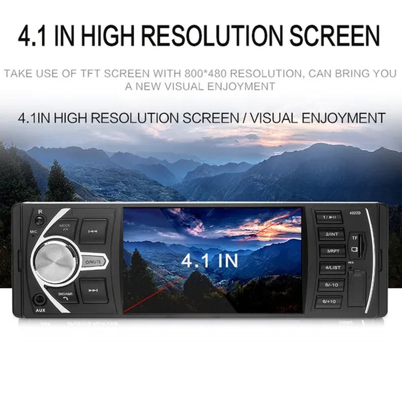 Podofo 4.1'' Car Radio 1Din Audio Stereo FM Bluetooth Steering Wheel Remote Control Car Player
