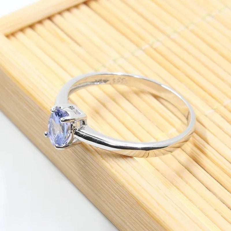 Hotsale silver tanzanite ring 4 mm * 6 mm real tanzanite ring for engagement solid 925 silver tanzanite ring romantic gift