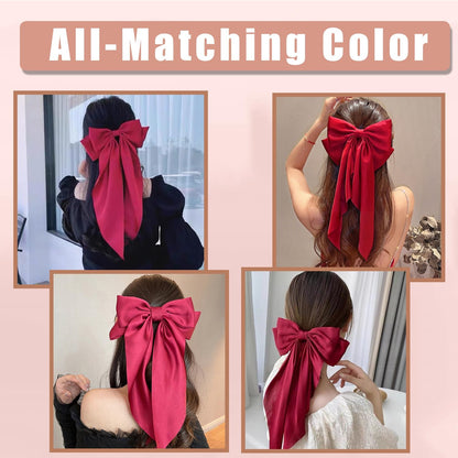 Hair Bows 2 PCS, Ribbon Bow for Women, Hair Ribbons, Oversized Long-Tail Cute Aesthetic Hair Accessories, Large Hair Barrettes for Women, Big Bows for Girls (Bright Red Wine Red)