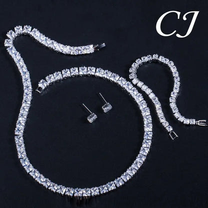 CANDICE Platinum Plating Elegant Party Jewelry Set Pave Glittering Princess Cut Pure Zirconia Choker Necklace Earrings and Bracelet for Women Wedding Gift