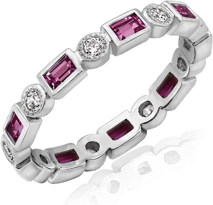 Platinum-Plated Sterling Silver Created Gem Eternity Band Ring Set with Infinite Elements Cubic Zirconia Accents (Previously Amazon Collection) - WORLD TIME VISITS