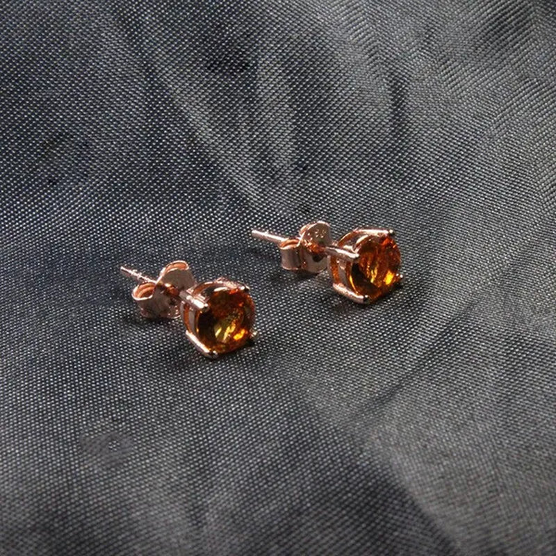 Colife Jewelry Simple 925 Silver Citrine Stud Earrings for Daily Wear 5Mm Natural Citrine Earrings 925 Silver Citrine Jewelry