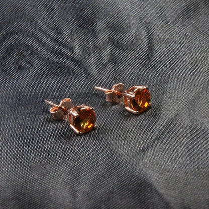 Colife Jewelry Simple 925 Silver Citrine Stud Earrings for Daily Wear 5Mm Natural Citrine Earrings 925 Silver Citrine Jewelry