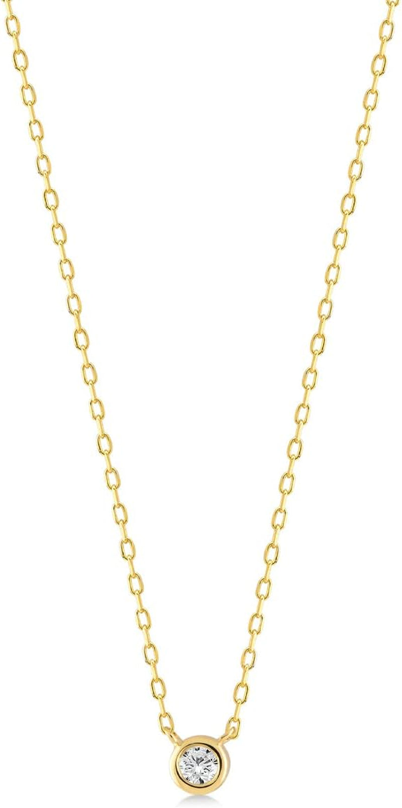 0.05 Carat Bezel-Set Natural Diamond Necklace in 14K Solid Gold