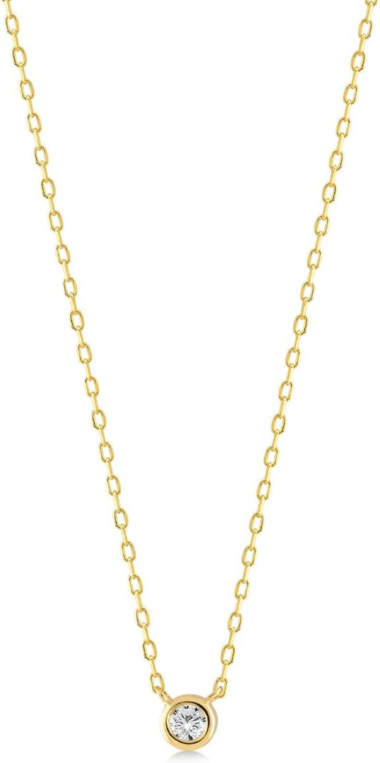 0.05 Carat Bezel-Set Natural Diamond Necklace in 14K Solid Gold