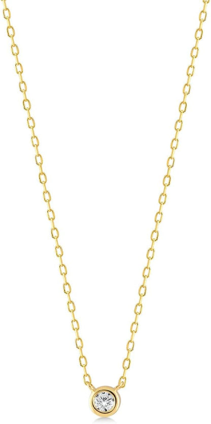 0.05 Carat Bezel-Set Natural Diamond Necklace in 14K Solid Gold - WORLD TIME VISITS