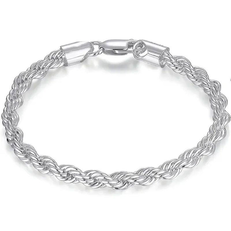 FASHION 925 Silver Rope Chain Bracelet 4mm Silver Bracelet for Men Women Silver Bracelet