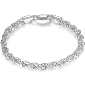 FASHION 925 Silver Rope Chain Bracelet 4mm Silver Bracelet for Men Women Silver Bracelet