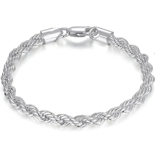 FASHION 925 Silver Rope Chain Bracelet 4mm Silver Bracelet for Men Women Silver Bracelet
