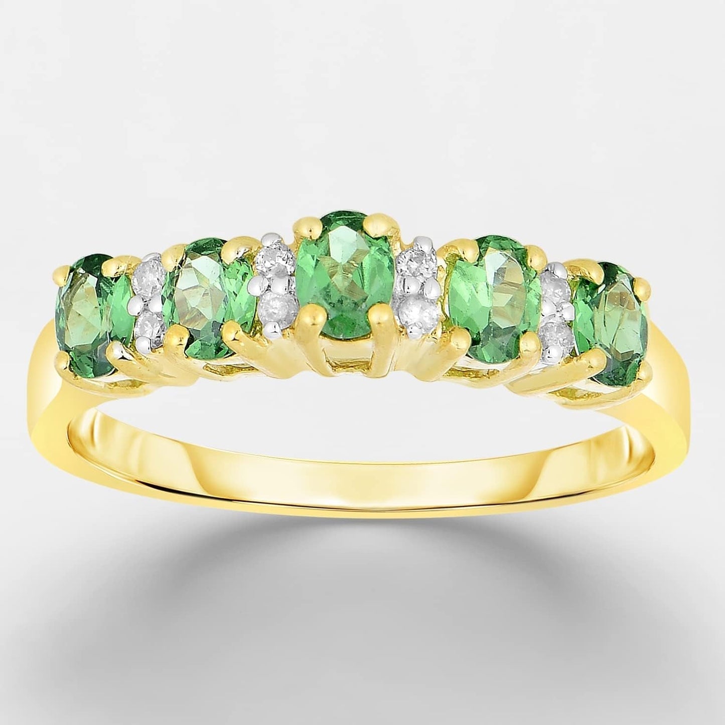 10K Yellow Gold Genuine Emerald 7/8 Ct with Diamonds Band Ring