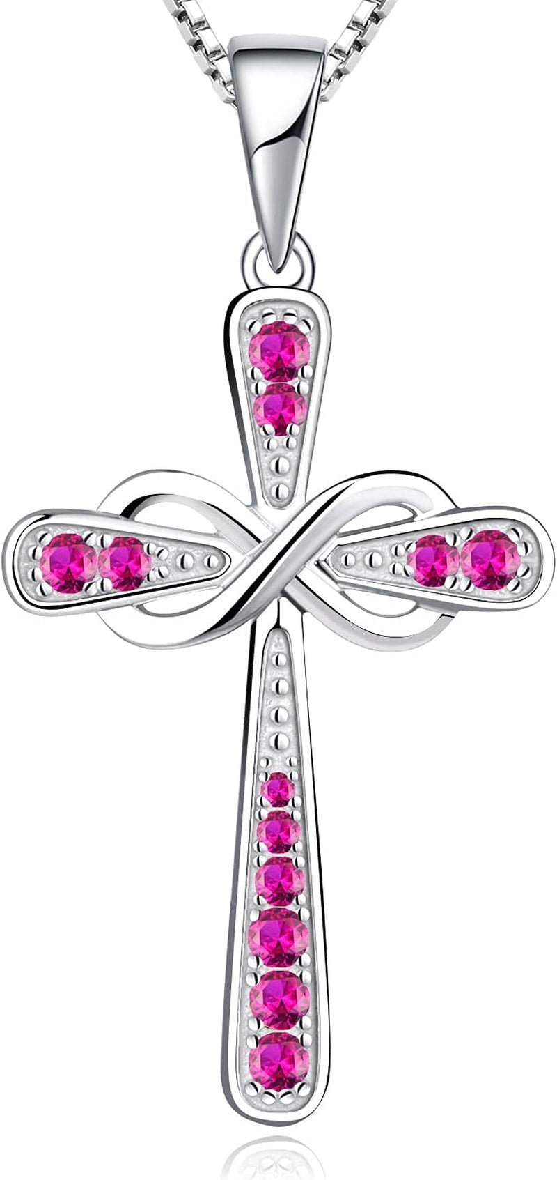 Women'S Cross Necklace 925 Sterling Silver Infinity Pendant Birthstone Criss Jewelry - WORLD TIME VISITS