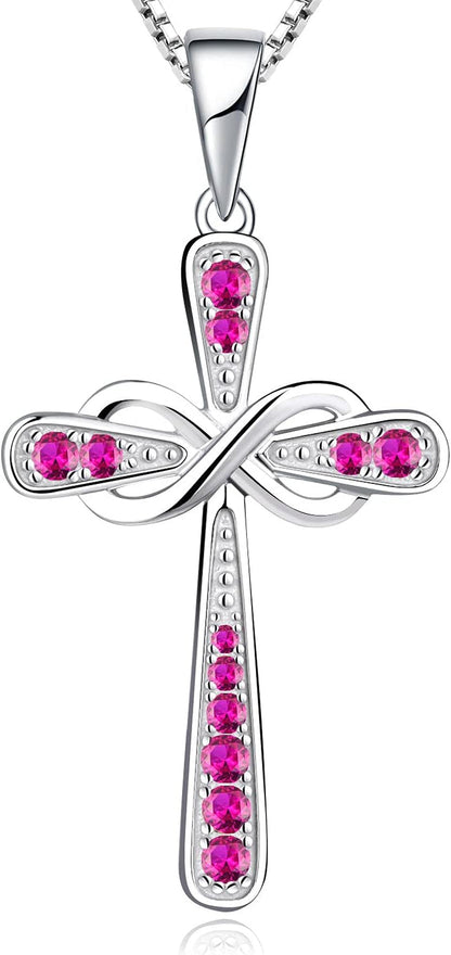 Women'S Cross Necklace 925 Sterling Silver Infinity Pendant Birthstone Criss Jewelry - WORLD TIME VISITS