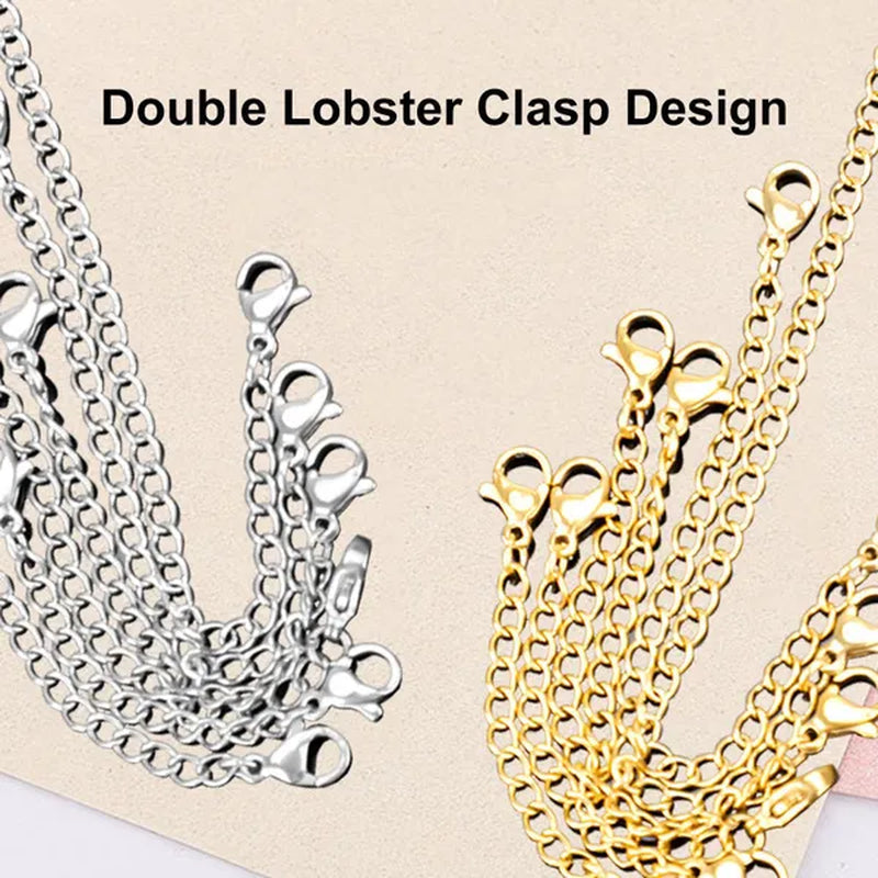 Necklace Extenders, Stainless Steel Necklace Bracelet Extender Chain Set, Anklet Extension Chains with Double Lobster Clasps and Closures for Jewelry Making, Fine Chain (Silver and Golden), 12Pcs
