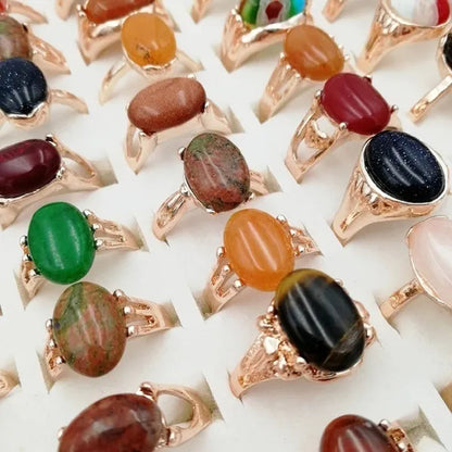 Mixed Wholesale 20Pcs/Gold-plated Natural Gem Ring Printing Rose-gold Women's Jewelry