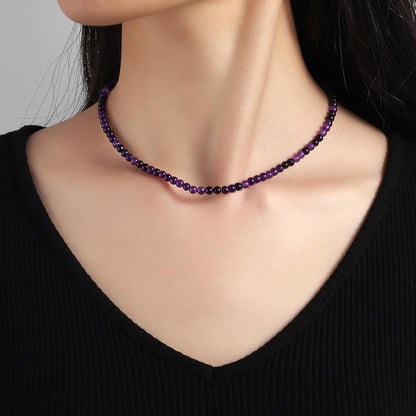 Amethyst Necklace for Women 4Mm Handmade Amethyst Beaded Necklace Crystal Choker Necklace February Birthstone Necklace Natural Stone Necklace Amethyst Jewelry Gifts for Women