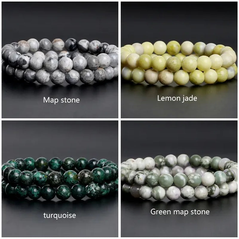 Hot Sale 6-8mm Unisex Natural Stone Bracelet Malachite/Tiger Eye/amethyst/agate/gemstone Bracelet Round Bead Elastic Bracelet Handmade Chakra Treatment Stone Jewelry Ladies Mens Girls