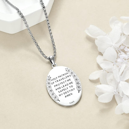 Patron Saint Necklace Sterling Silver Amulet Medal Pendant Religious Protector Jewelry Gifts for Women Men