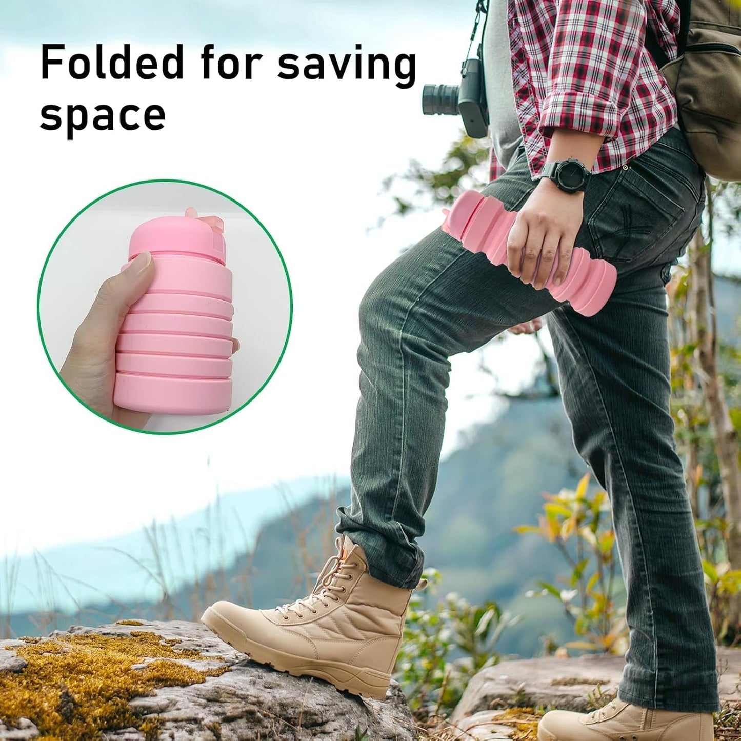 Collapsible Water Bottle 20Oz, Travel Portable Sport Water Bottle, Silicone Reusable Leakproof Foldable Water Bottles for Gym Camping Outdoor Hiking, BPA Free