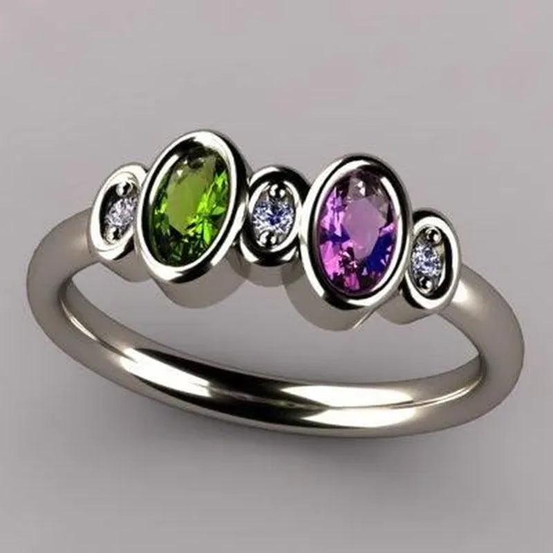 Fashion Ladies Rings Bezel Setting Oval Cut White Sapphire Emerald Amethyst Gemstone Ring Jewelry