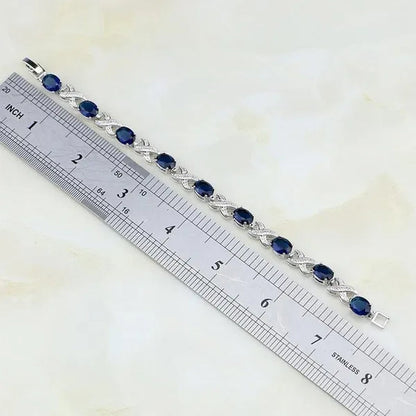 925 Sterling Silver Jewelry Blue Sapphire White Topaz Chain&Link Charm Bracelets For Women