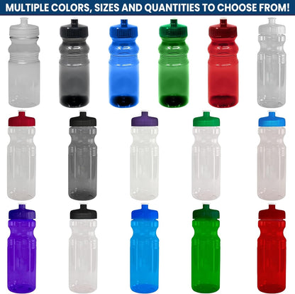 24 Oz. Bulk Water Bottles, 10 Pack, Made in USA, Blank Plastic Reusable Water Bottles for Gym, Cycling, BPA Free, Plastic Water Bottles Pull Top Cap for Sports, Clear - WORLD TIME VISITS
