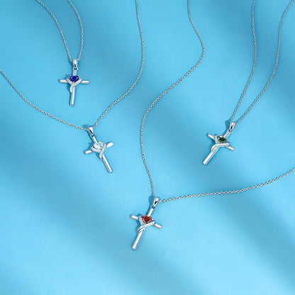 Valentines Day Gifts Cross Necklace for Women 925 Sterling Silver Birthstone Cross Pendant Necklace Cross Jewelry Gifts for Women Mother Wife on Birthday Mother'S Day