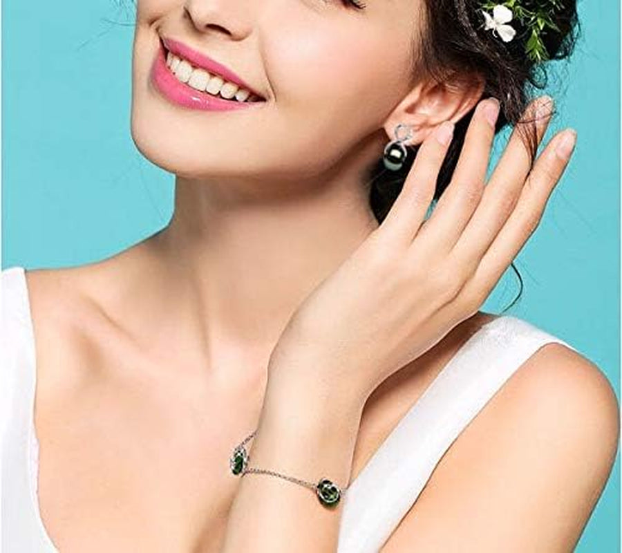 Infinity Earrings AAA Top Grade Genuine Tahitian Black Pearl 8-9Mm 18K Gold Plated 925 Sterling Silver – Birthday Anniversary Jewelry Gifts for Women (18K White Gold) - WORLD TIME VISITS