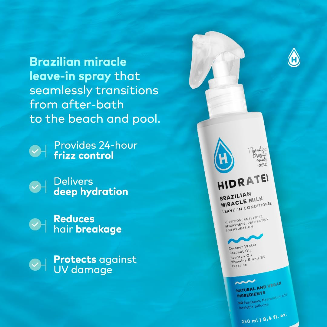 Brazilian Healthy Leave in Conditioner | Detangler Spray | Anti-Frizz Spray | 24+ Hour Protection from UV, Heat, & Frizz | Reduces Breakage | Vegan Hair Treatment for All Hair Types 8.4 Oz