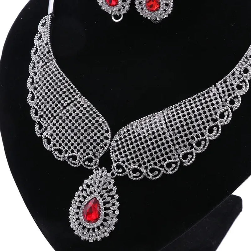 Vintage Turkish Women African Beads Jewelry Set Dubai Indian Crystal Ruby Wedding Necklace Jewelry Sets