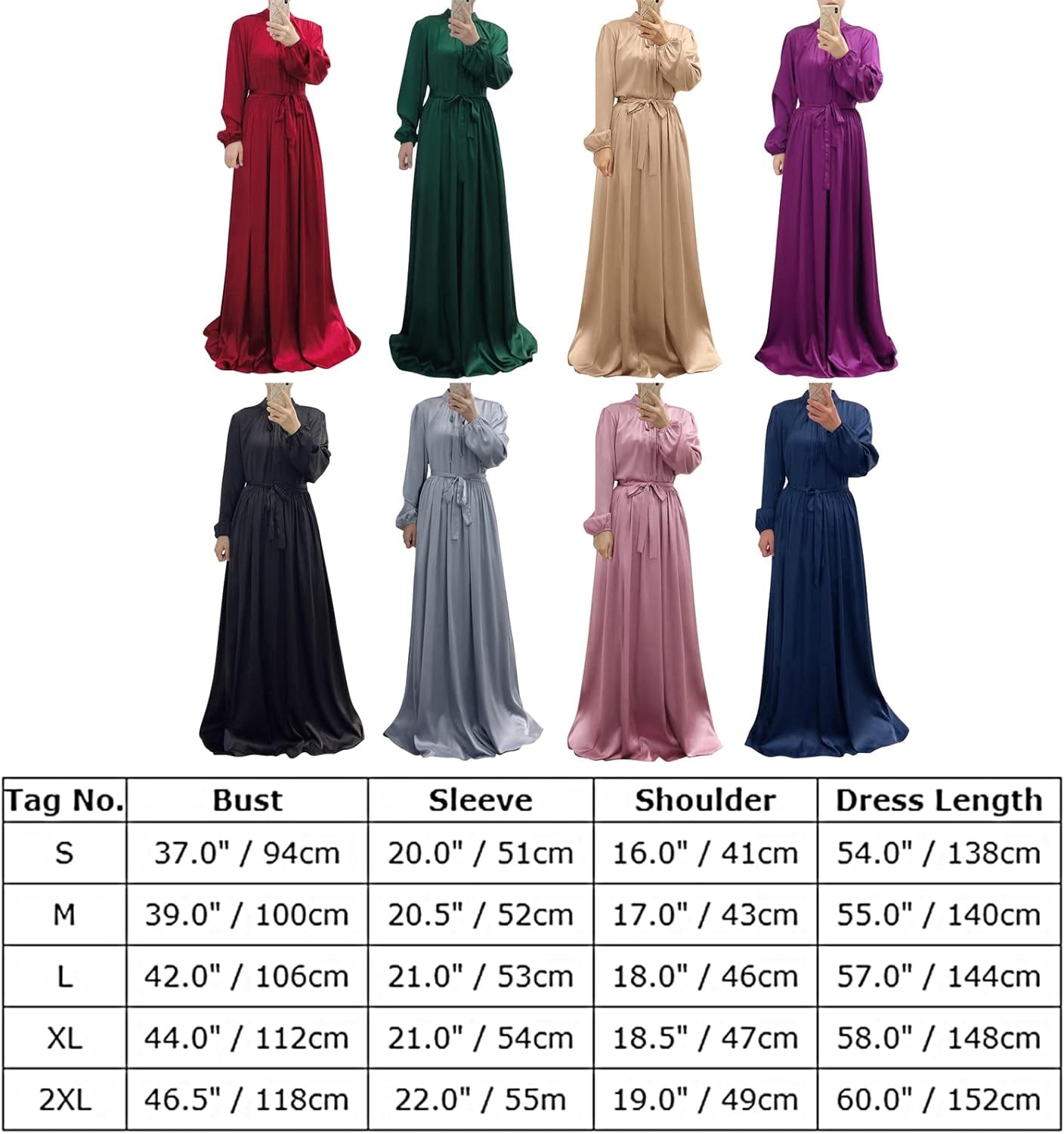 Women'S Muslim Kaftan Abaya Prayer Dress Long Sleeve Self Tie Maxi Dress Middle East Arabian Robe Gown