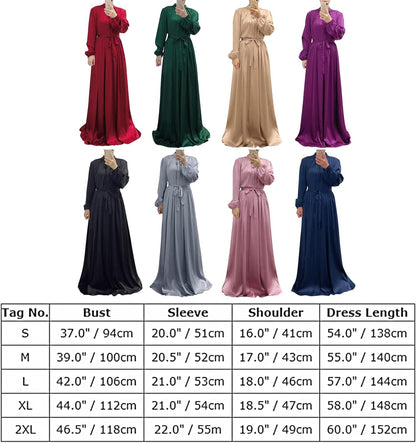 Women'S Muslim Kaftan Abaya Prayer Dress Long Sleeve Self Tie Maxi Dress Middle East Arabian Robe Gown
